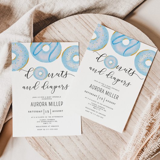 Blauer Donuts und Windelsprinkle Einladung