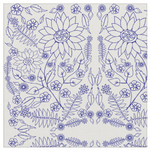 Blauer Doodle-Blume Stoff