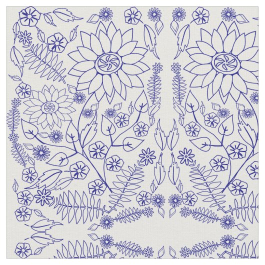 Blauer Doodle-Blume Stoff (Nahaufnahme)