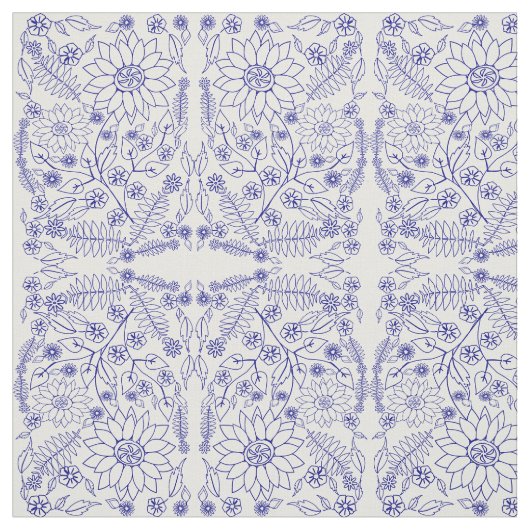 Blauer Doodle-Blume Stoff (Muster)