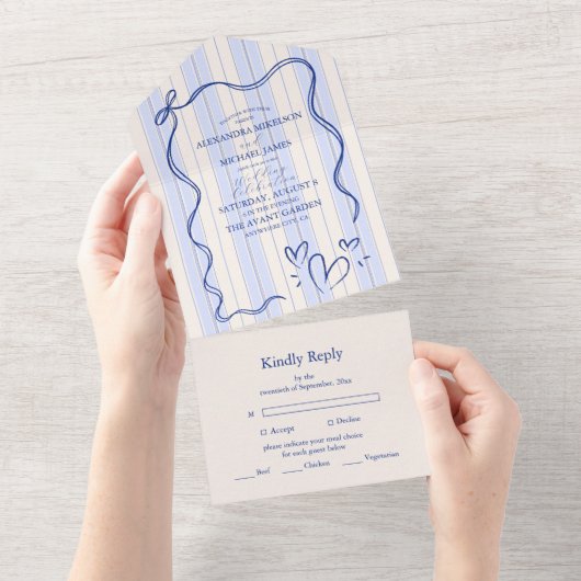 Blauer Doodle-Rahmen Hochzeit All In One Einladung (Abreißen)