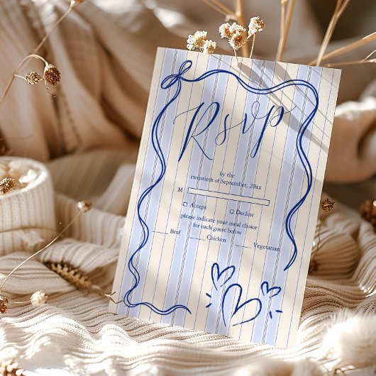 Blauer Doodle-Rahmen Hochzeit RSVP Karte
