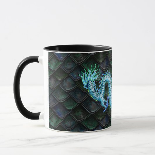 Blauer Drache auf Smaragdskalen Tasse (Links)