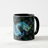 Blauer Drache auf Smaragdskalen