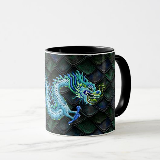 Blauer Drache auf Smaragdskalen Tasse (VorderseiteRechts)