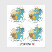 Blauer Drache aus Cartoon mit Schatz und Textaufkl Aufkleber (Blatt)