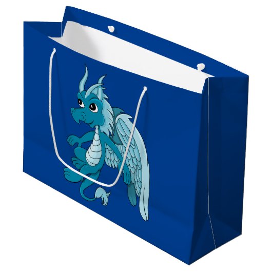 Blauer Drache Cartoon Große Geschenktüte (Vorderseite Schrägansicht)