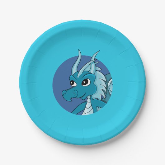 Blauer Drache Cartoon Pappteller (Vorderseite)