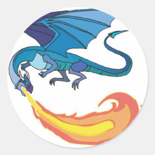 blauer Drache, der Feuer speit Runder Aufkleber