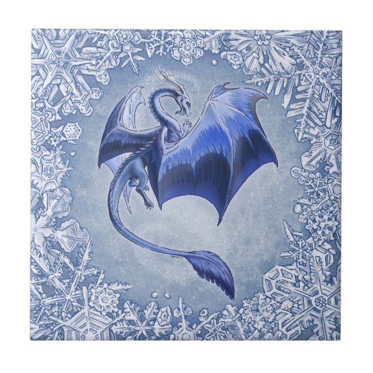 Blauer Drache der Winterfantasy Naturkunst Fliese (Vorderseite)