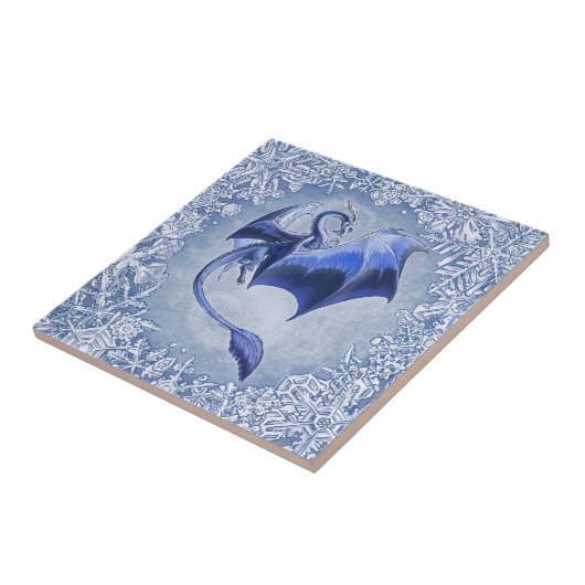 Blauer Drache der Winterfantasy Naturkunst Fliese (Seite)