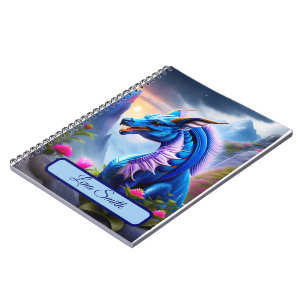 Blauer Drache, fantasievolle Digital Art Notizblock