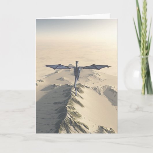 Blauer Drache fliegt über Wintergebirge Karte (Vorderseite)