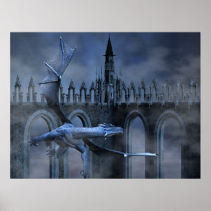 Blauer Drache-Flug Poster