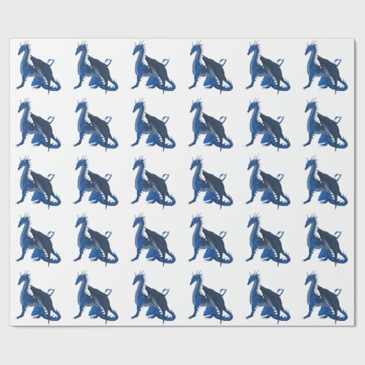 Blauer Drache Geschenkpapier (Flach)