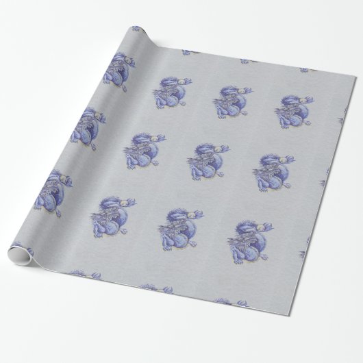 Blauer Drache Geschenkpapier (Ungerollt)