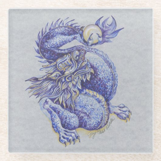 Blauer Drache Glasuntersetzer (Vorderseite)
