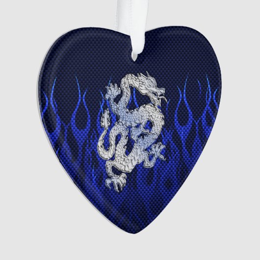 Blauer Drache im Chrom-Kohlenstoff, der Flammen Ornament (Vorderseite)