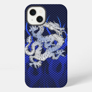 Blauer Drache in Chrom-Karbon wie Flammen iPhone Hülle