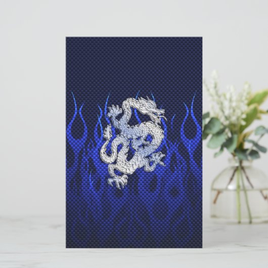 Blauer Drache in den Chrom-Kohlenstoff-Faser-Arten Briefpapier (Stehend Vorderseite)