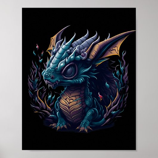 blauer Drache mit lila Kopf lila Poster (Vorne)