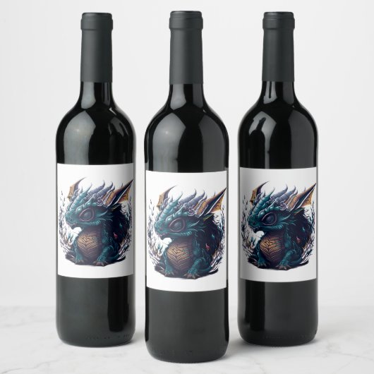 blauer Drache mit lila Kopf lila Weinetikett (Flaschen)