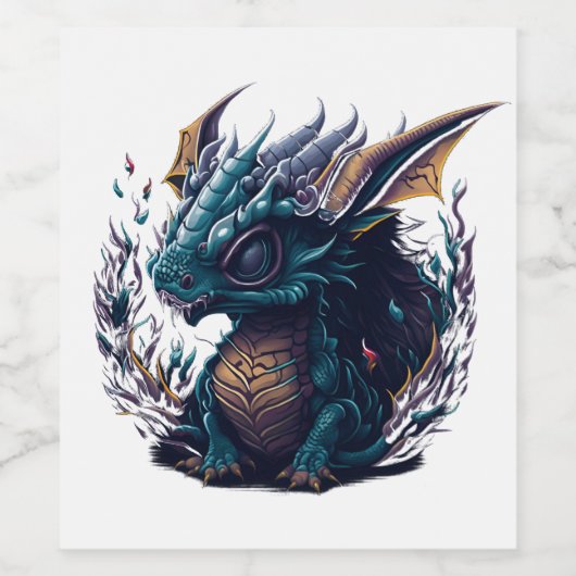 blauer Drache mit lila Kopf lila Weinetikett (Einzelnes Label)