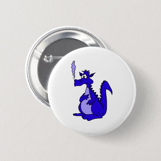 Blauer Drache mit Rauch Button (Vorne & Hinten)