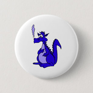 Blauer Drache mit Rauch Button