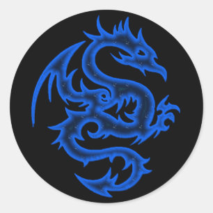 BLAUER DRACHE RUNDER AUFKLEBER