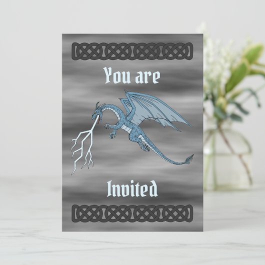 Blauer Drache Spitzhieb Einladung (Stehend Vorderseite)