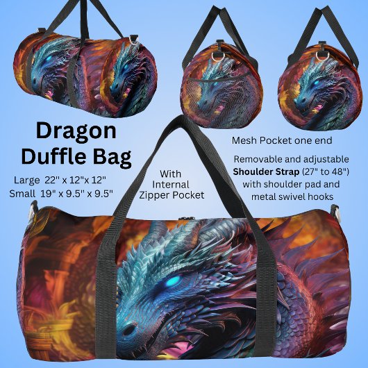 Blauer Drache über fiery Background Duffle Bag