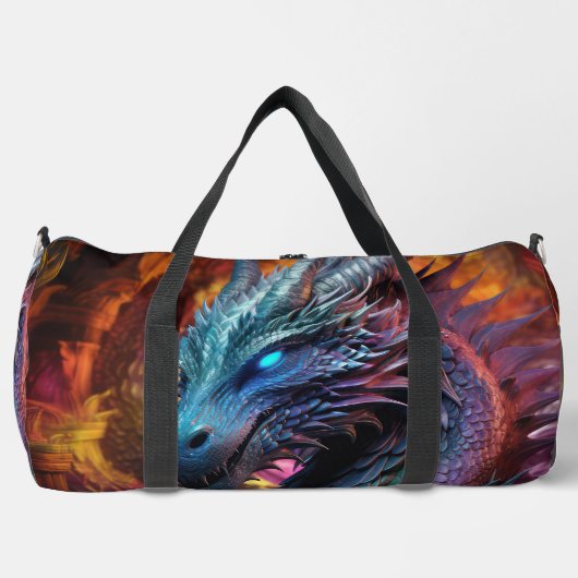 Blauer Drache über fiery Background Duffle Bag (Vorderseite)