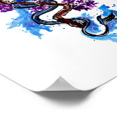 Blauer Drache und Lila Blüten Poster (Ecke)