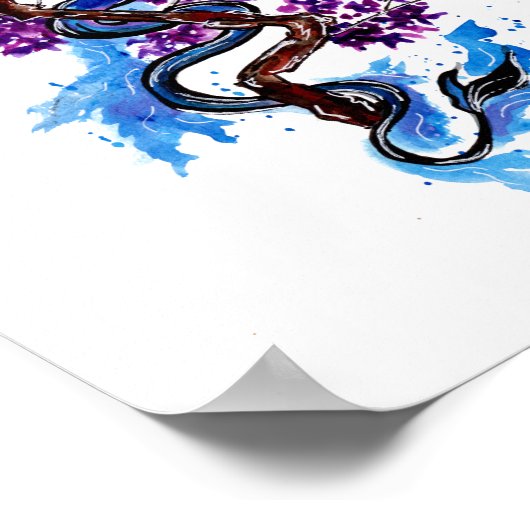 Blauer Drache und Lila Blüten Poster (Ecke)