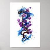 Blauer Drache und Lila Blüten Poster (Vorne)