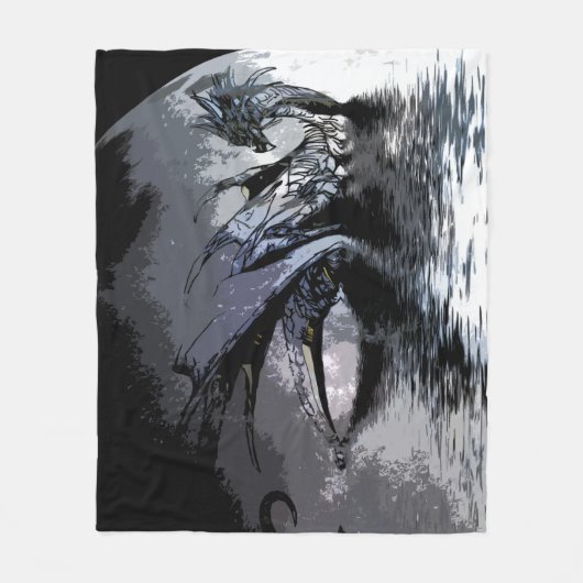 Blauer Drache und MondIllustration Fleece Blanket (Vorderseite)