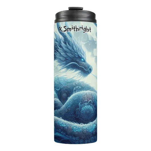 Blauer Drache unter Vollmond Thermosbecher (Vorderseite)