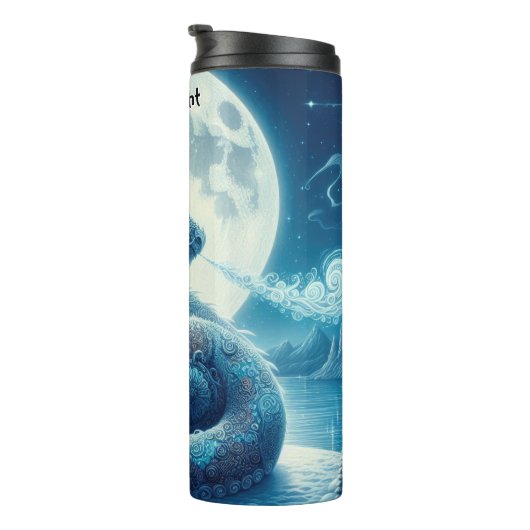 Blauer Drache unter Vollmond Thermosbecher (Nach rechts gedreht)