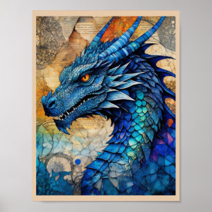 Blauer Drache zum Einrahmen bereit Kunstprint Poster