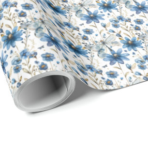 Blauer Drachenfliege und Blume Blumengiftwrap Geschenkpapier