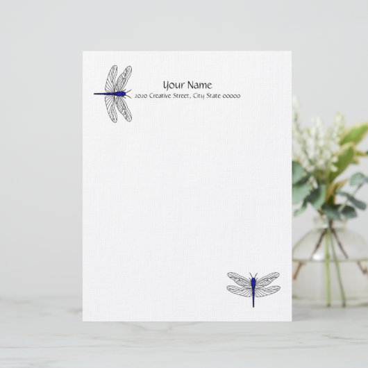 Blauer Dragonfly Letterhead Linen Stationär Briefbogen (Stehend Vorderseite)