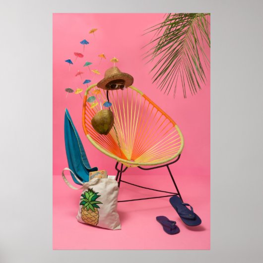 Blauer dreh-Flop neben Stuhl Poster (Vorne)