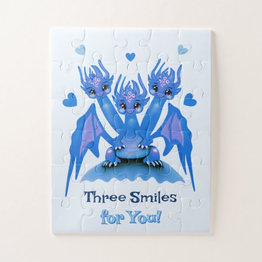 Blauer dreiköpfiger Drache  Puzzle (Vertikal)