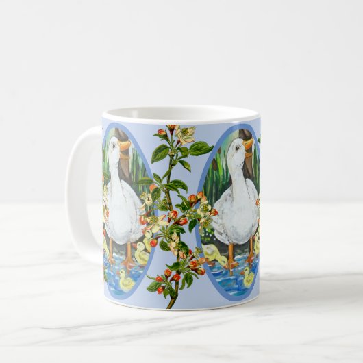 Blauer Duck & Ducklings Frühlingsapfel blüht Kaffeetasse (Vorderseite Links)