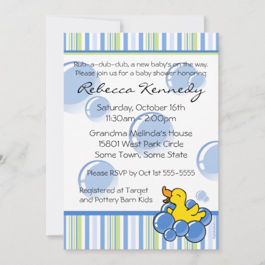 Blauer Ducky Baby Duwer Einladungen (Vorderseite)