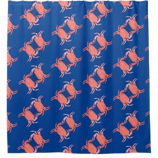 Blauer Duschvorhang mit Crab Pattern (Vorderseite)