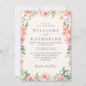 Blauer Dusty Blush Pink & Peach Floral Wedding Einladung (Vorderseite)