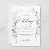 Blauer Dusty Yellow Dainty Floral Botanical Weddin Einladung (Vorderseite)