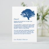 Blauer Eichenbaum, rustikale/minimalistische Hochz Begleitkarte (Stehend Vorderseite)